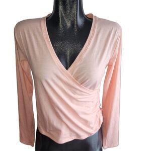 Apana Women's Yoga Revolve Faux Wrap Long Sleeve Activewear Top In Peach M